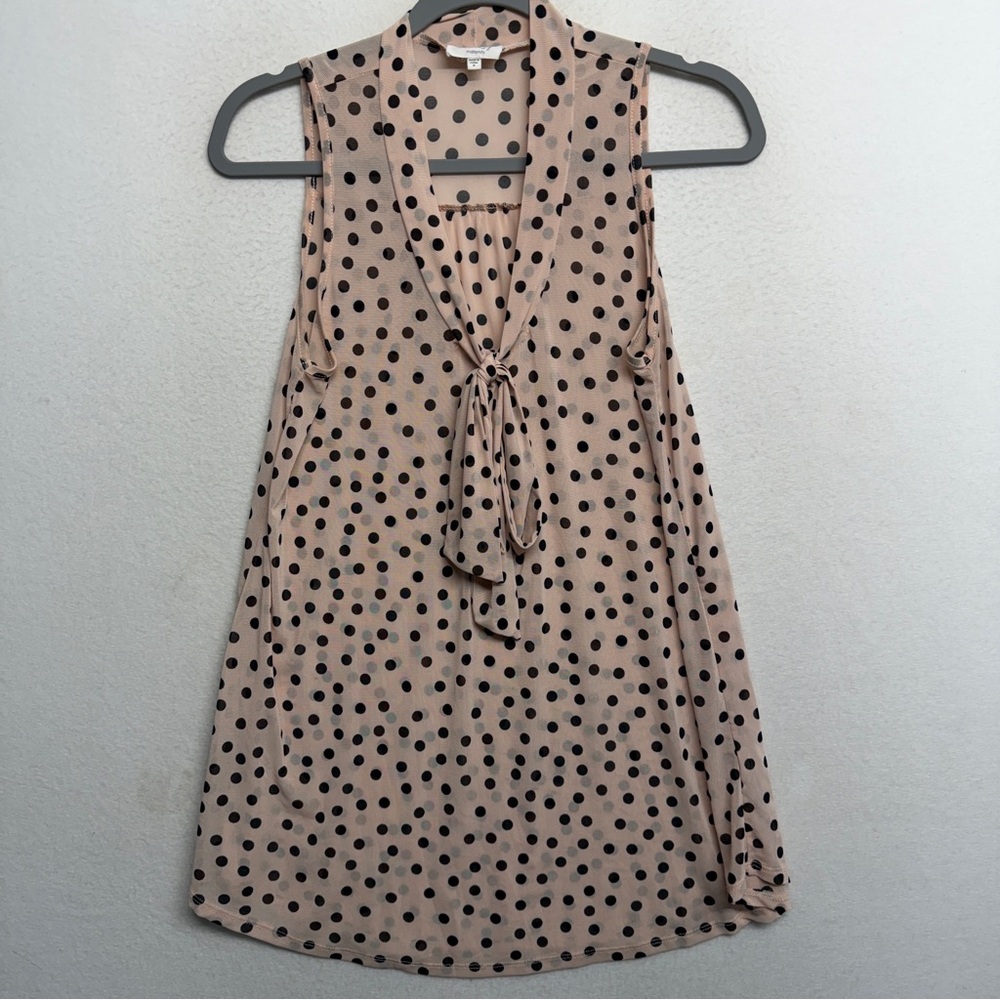 Siren‎ Lily Maternity polka dot button down Shirt Sheer Pink S Tie Bow